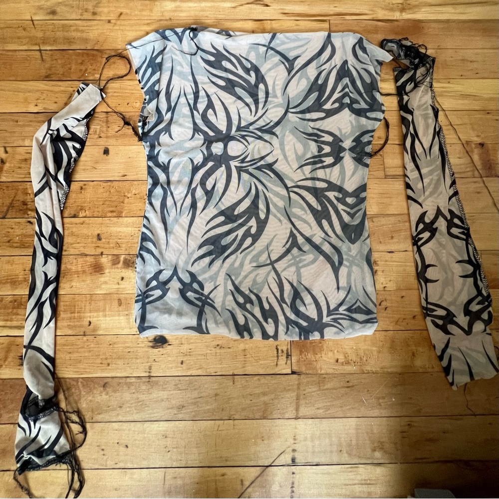 Tribal sheer tattoo tank top with arm gloves